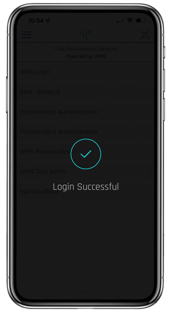HYPR Mobile iPhone Login Successful
