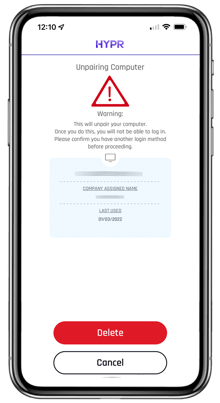HYPR Mobile Confirm Unpair